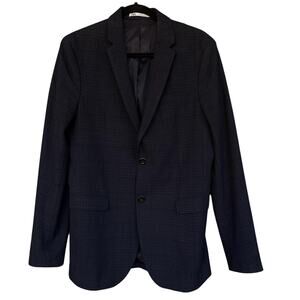 Zara Blazer Mens 38 Navy Textured Check 4-Way Stretch Two Button Sport Coat